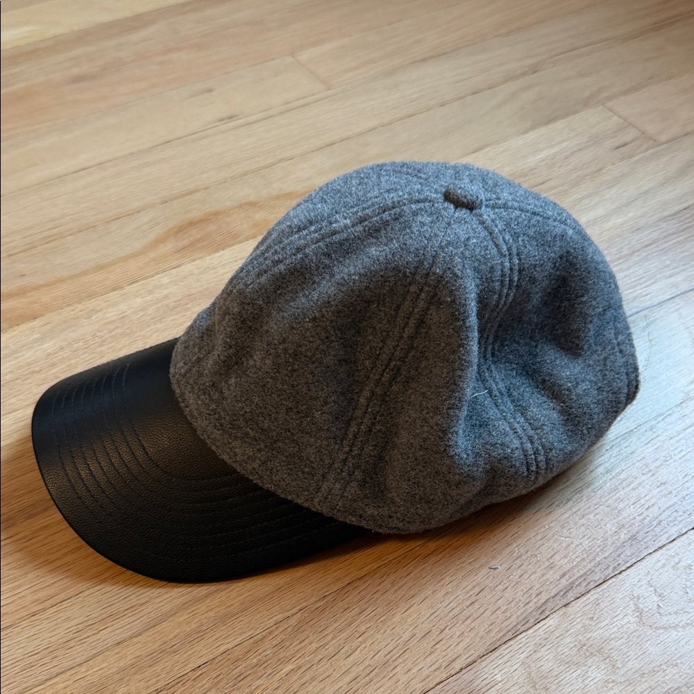 J crew women's Gray Wool Baseball Cap with Black Faux Leather Brim